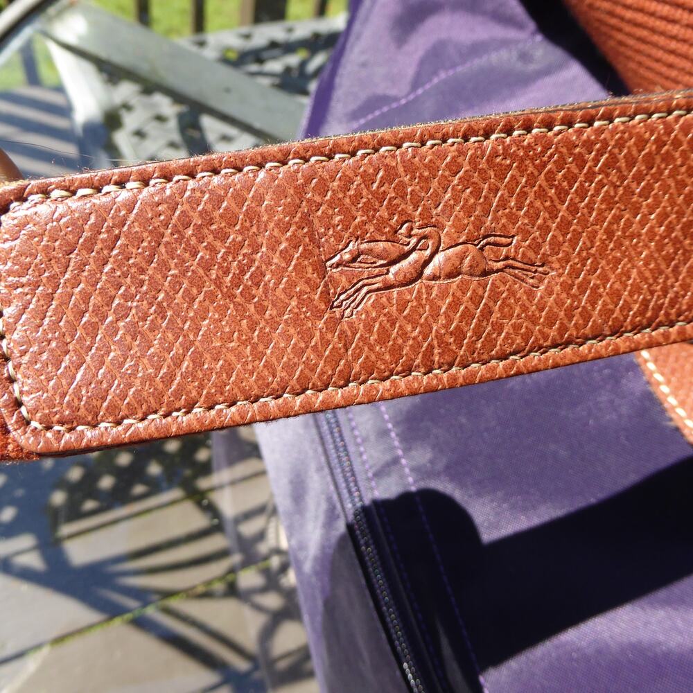 Longchamp Le Pliage Expandable Travel Duffle Bag Nylon Purple Weekender Carry-On - Picture 3 of 16